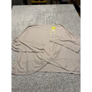 All in Motion Womens Twist Front Long Sleeve Ribbed Top Beige Size‎ 2X